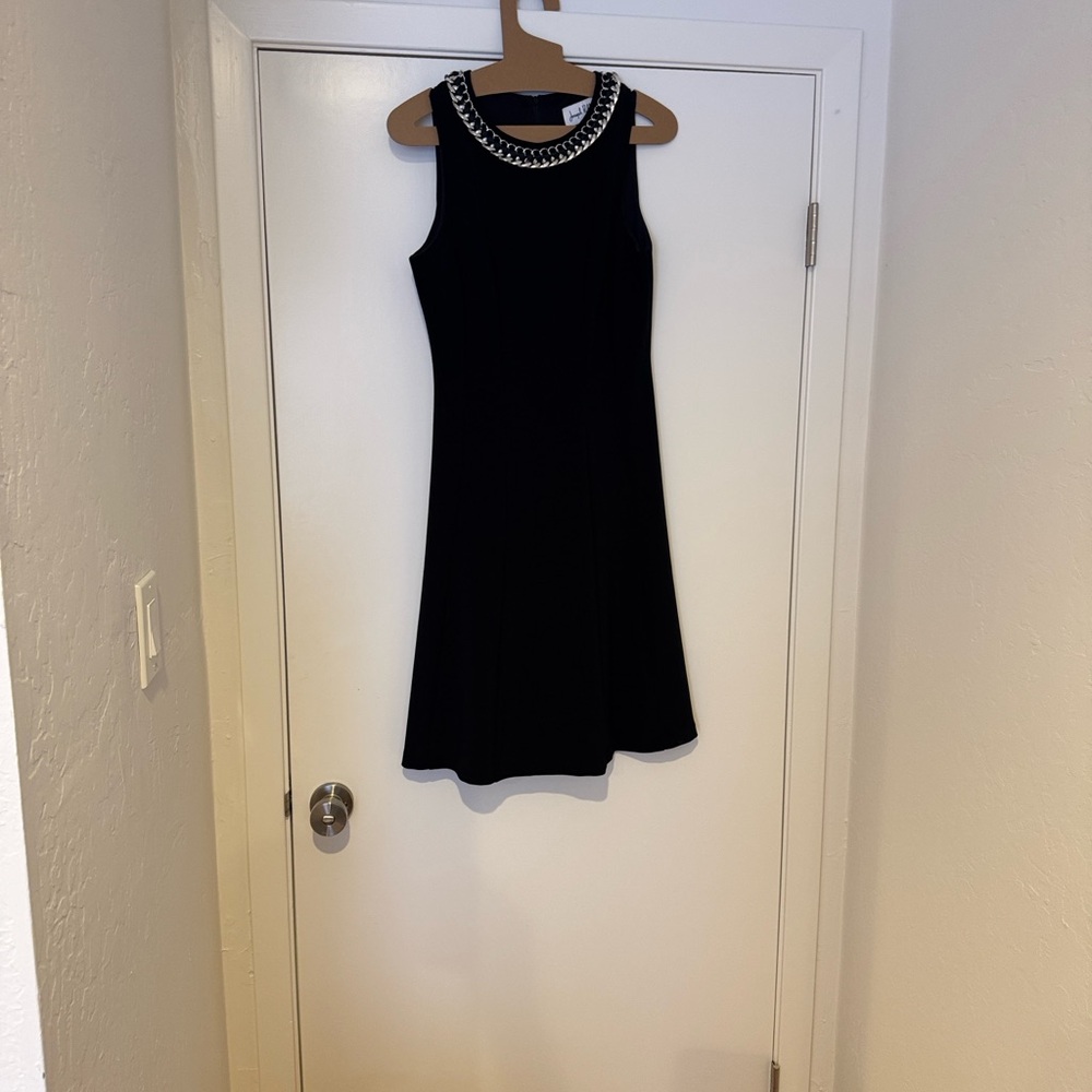 Joseph Ribkoff Black Mini Dress with Embellished Neckline